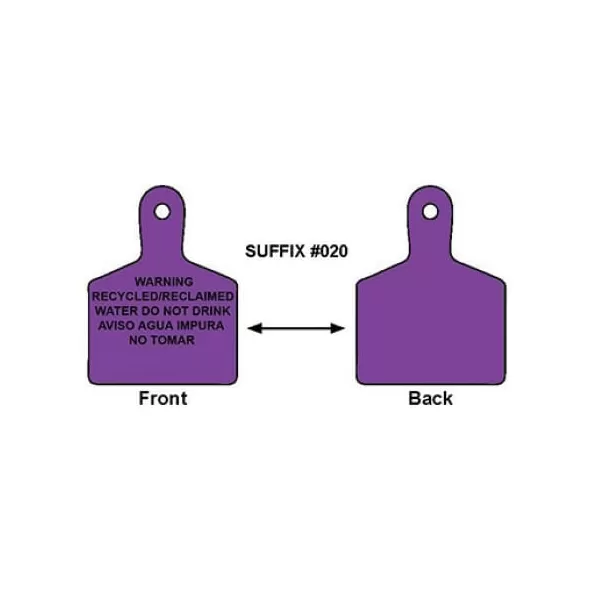 Purple WARNING RECYCLED WATER DO NOT DRINK AVISO AGUA IMPURA NO TOMAR Single Sided Bilingual Valve Identification Tag | CSTIDMAXP1RC020