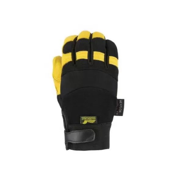 Deerskin Leather Black/Gold Hook and Loop Elastic Wrist Cuff A-Grade Heatlok Lined Mechanics Gloves | YLS2150H