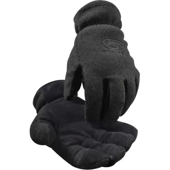 Large Deerskin Leather Fleece Black Extended Elastic Cuff Insulated Winter Gloves | YLS23965L