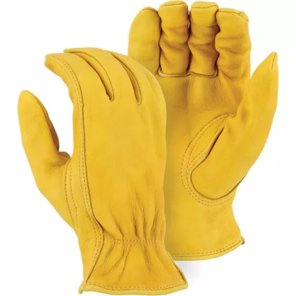 Deerskin Leather Gold Rolled Hem Cuff B-Grade Driver Gloves | YLS750DG