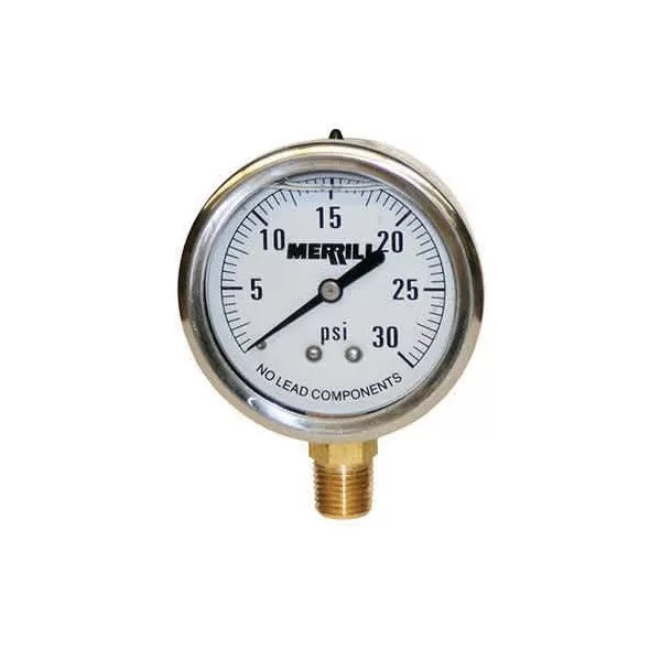 0 to 30 psi 2-1/2" Dial 1/4" NPT Lead-Free Liquid Filled Pressure Gauge | MRLPGLNL30