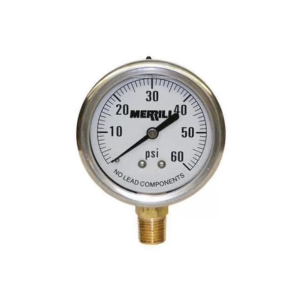 0 to 60 psi 2-1/2" Dial 1/4" NPT Lead-Free Liquid Filled Pressure Gauge | MRLPGLNL60