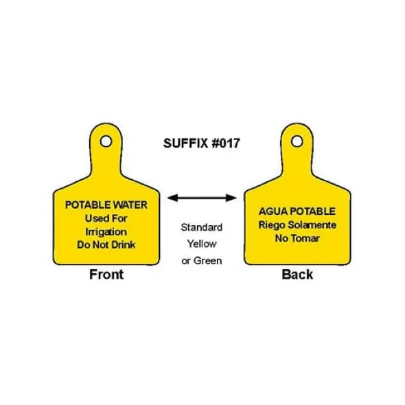 Yellow POTABLE WATER Used For Irrigation Do Not Drink Thermoplastic Polyurethane (TPU) Double Sided Valve Identification Tag | CSTIDMAXY2PW017