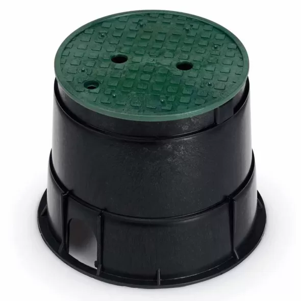 10" Round Black Body Irrigation Control Valve Professional with Overlapping Green Lid Valve Box | RBBPVB10RND