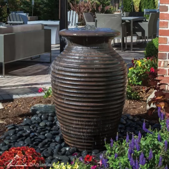 27" x 45" Fiber-Resin Composite Rippled Urn Medium Landscape Fountain Kit | AQS78271