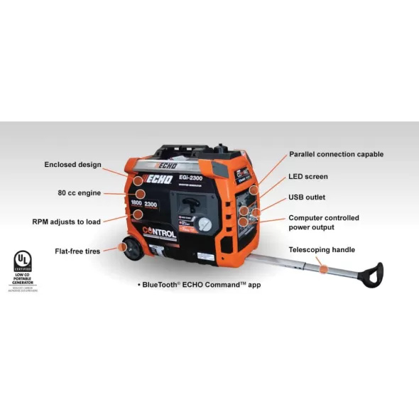 80 cc 120 VAC/5 VDC 2300 W Inverter Generator | ECHEGI2300