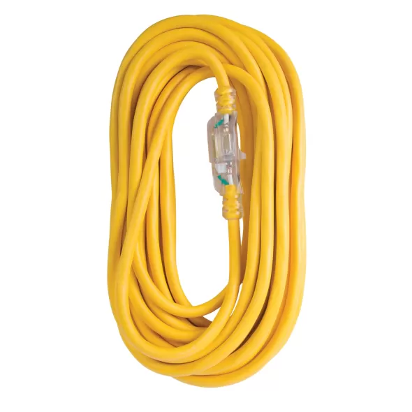 100' 12 ga Yellow Lighted End SJTW Extension Cord | KNGOC100123LT