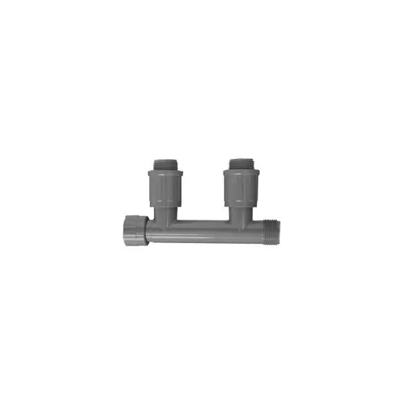 Gray PVC Double Tee 7.46 in. L 1 in. Nut x Male Threaded x Male Valve Connector Manifold | 1301210