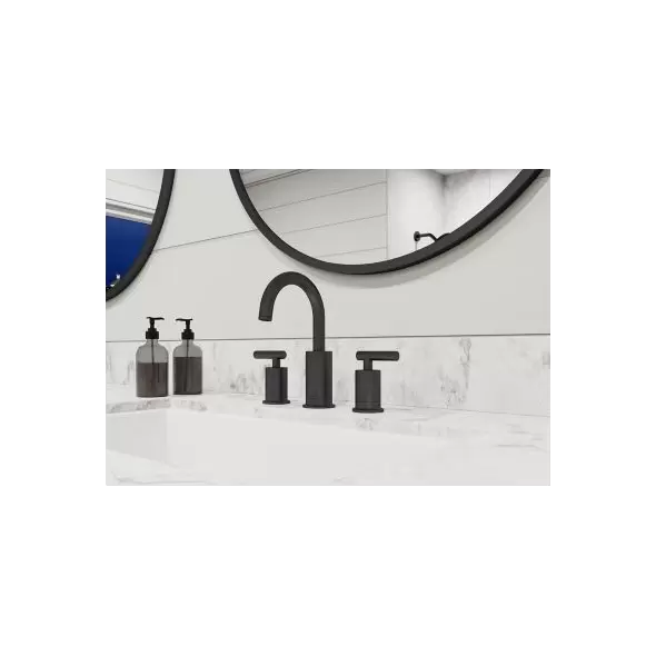 8" 1/2" NPSM 8-7/8" Brass Matte Black 2-Handle Widespread Bathroom Faucet | PPFLG49NC1B
