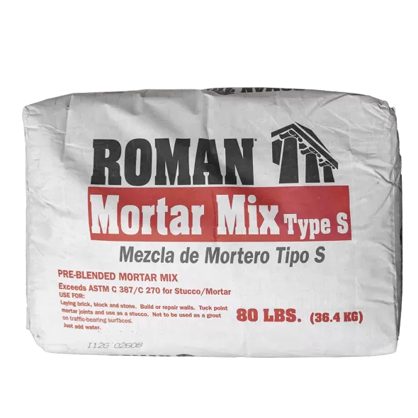 Roman Mortar Mix, 80 Lb Bag Powder Gray 44 Standard Brick Or 16 To 8" Concrete Block 72 Sq-Ft At 1/8" Thick Coverage Type S | 2033