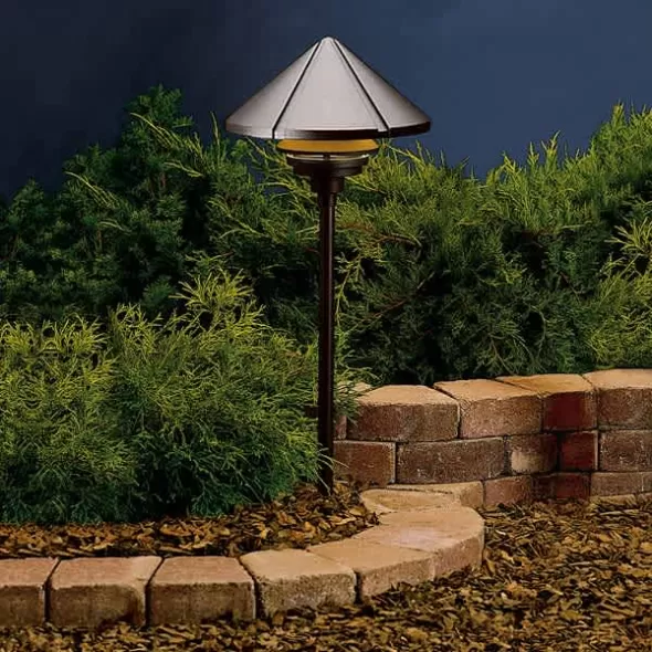 75 W E26 Medium Incandescent Textured Architectural Bronze Aluminum 1-Tier Conical Large 15211 Series Path Light | KIC15211AZT