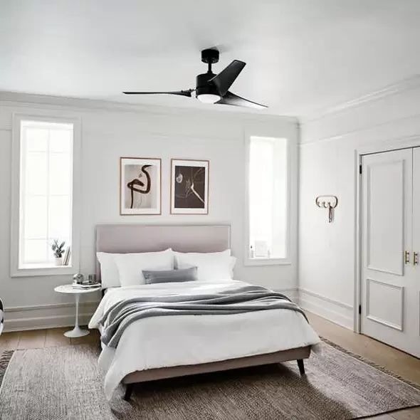 70 to 16 W LED Satin Black Steel Transitional with Down Light Ceiling Fan | KIC310155SBK