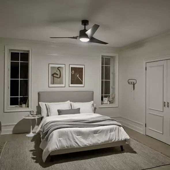 70 to 16 W LED Satin Black Steel Transitional with Down Light Ceiling Fan | KIC310155SBK