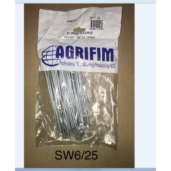 11 ga x 6" x 1" Silver 1020 CR Steel 21DT Round Top Professional 25/Bag Sod Staple | NDSSW625