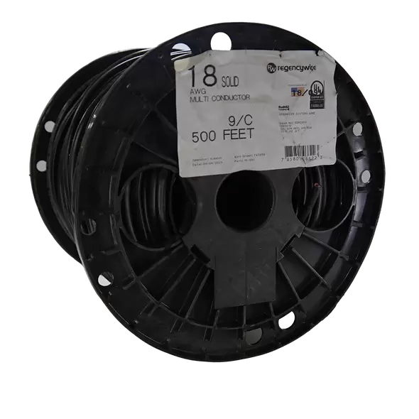 Regency Wire Control Cable, 18/9 500' Solid 30 V Bare Copper Polyethylene Black R7183D Multi-Conductor Irrigation | 18/091