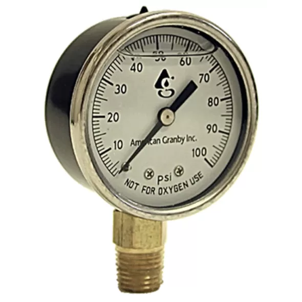 Pressure Gauge, 100 psi 2" Dial 1/4"MIP EILPG Series Lead-Free Liquid Filled