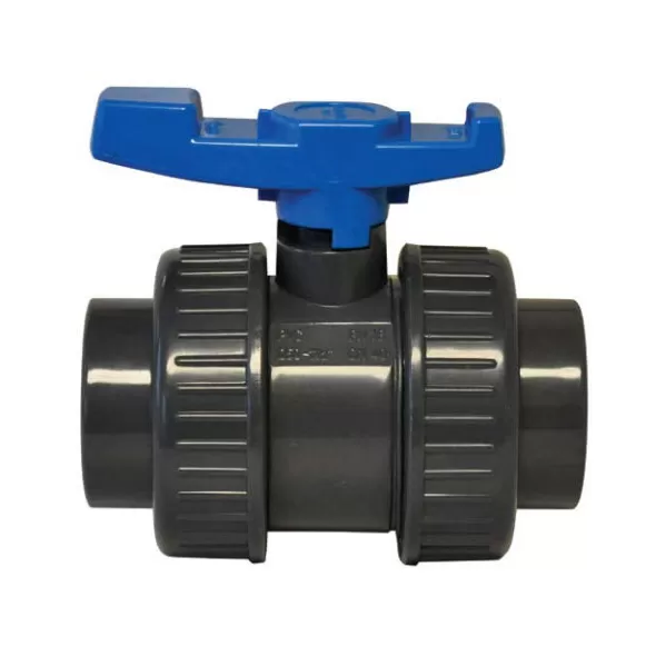 Ball Valve, 2"Threaded x Socket 150 psi T-Handle PVC 801 True Union