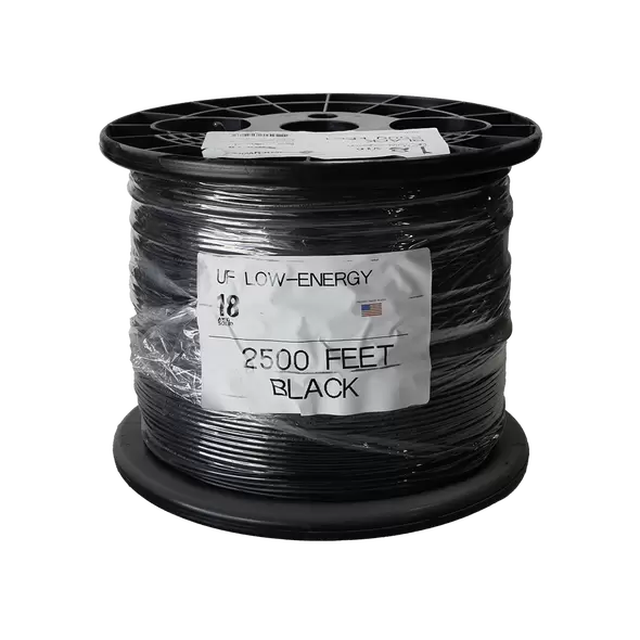 Underground Low Energy Circuit Cable, 18/1 2500' Solid 30 V Bare Copper PVC Black R7002D