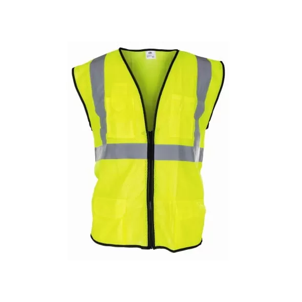 High Visibility Surveyors Safety Vest, Xx-Large Polyester Hi-Viz Yellow Zipper 2 Pocket Reflective | 690-2211