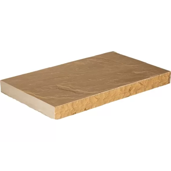 2-Sides Sawn 2-Long Sides Rockfaced Wall Cap, Buff, 14 x 24 x 2" | BUFFWCP14242-2R