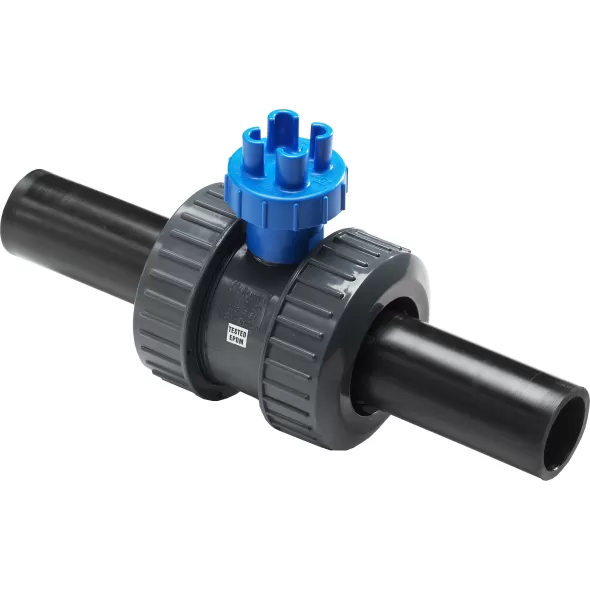 Ball Valve, 2"HDPE Spigot 160 psi Operating Nut PVC HD-SC Slow-Close True Union