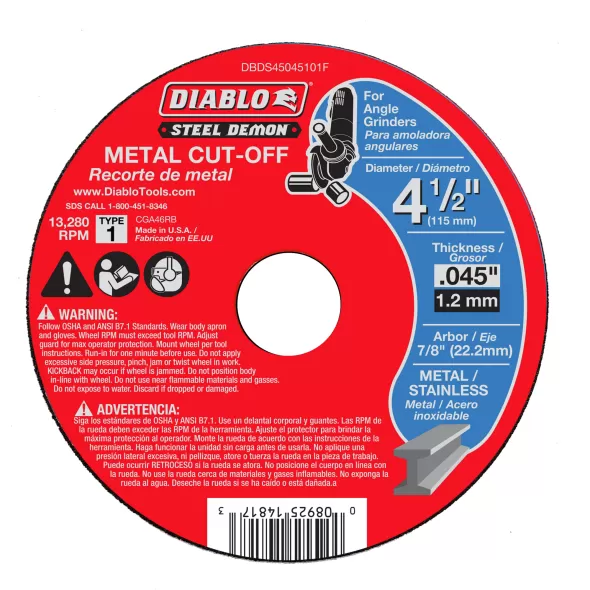 Diablo Steel Demon Type 1 Metal Cut-Off Disc 4" X 1/2"