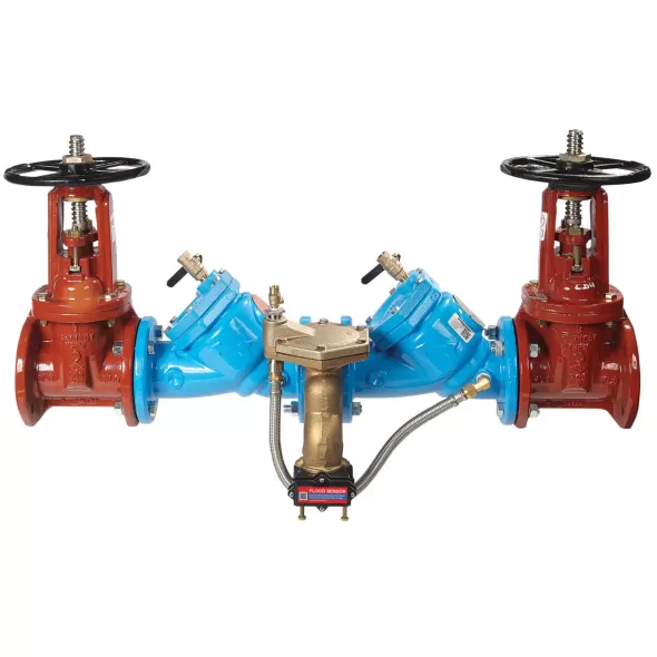 Watts LF909-NRS-FS Reduced Pressure Zone Assembly Backflow Preventer NRS Shutoff w/ Flood Sensor Large Diameter Lead Free Cast Iron 4" | 88009303