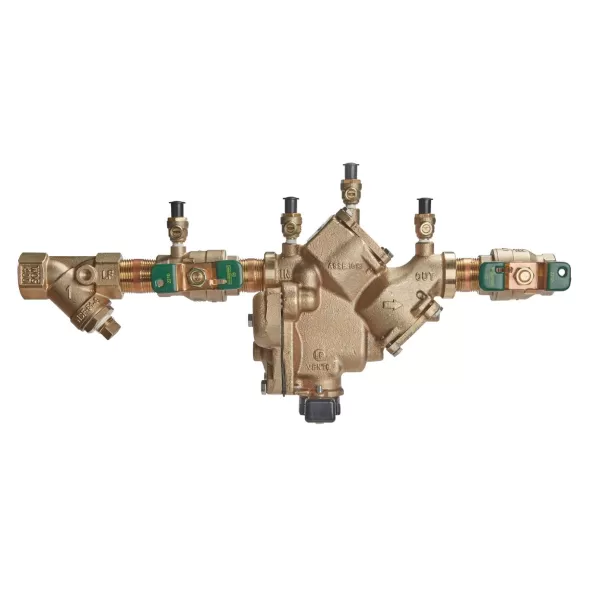 Watts LF909-QT-FS Reduced Pressure Zone Assembly Backflow Preventer Quarter Turn Shutoff w/ Flood Sensor Small Diameter Lead Free Copper Silicon Alloy 1" | F391009