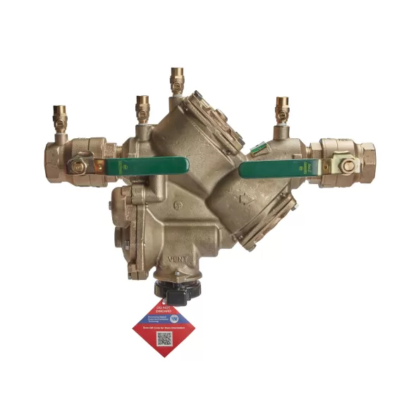 Watts LF909M1-QT-FS Reduced Pressure Zone Assembly Backflow Preventer Quarter Turn Shutoff w/ Flood Sensor Small Diameter Lead Free Copper Silicon Alloy 1-1/2" | F391011