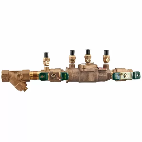 Watts 007M1-QT-FZ Double Check Valve Assembly Backflow Preventer Quarter Turn Shutoff w/ Freeze Sensor Contains Lead Bronze 2" | T062427