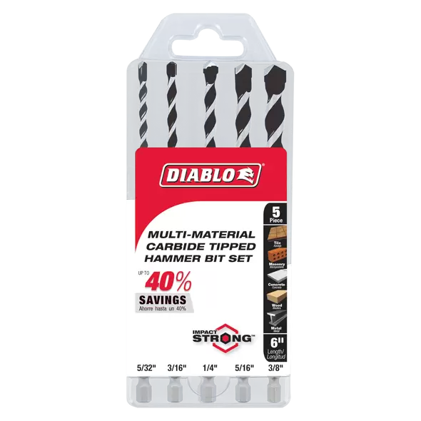 Diablo 5 Piece Hammer Drill Bit Set Multi Material Carbide-Tipped