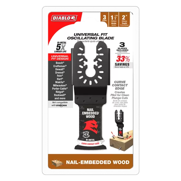 Diablo Universal Oscillating Blades for Nail-Embedded Wood (3-Pack) 1-1/4"