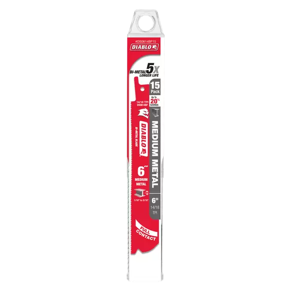 Diablo Bi-Metal Reciprocating Blade Medium Metal Cutting 15 Pack 6"