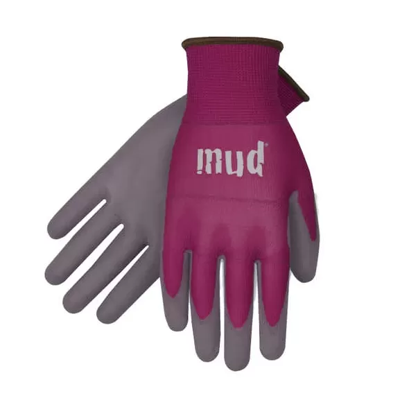 Tough Mud Smart Mud Work Gloves, Large Smooth Polyurethane Coated Palm Raspberry | 028R/L RASPBERRY LG