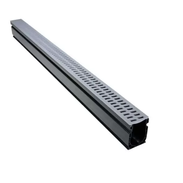 (L) 9' x (W) 2.25" x (H) 3.125" Flat Slim Channel With Grate Assembly, Gray | 9209GRAY