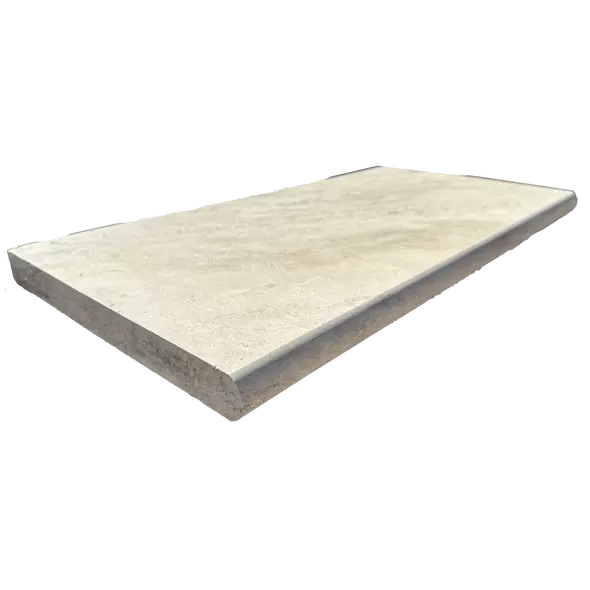 Lonestar Ivory Beige Travertine Tumbled Bullnose Coping Light Walnut 12" x 24" | IBTTB3CP12X24