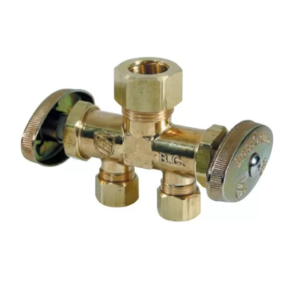 1-Piece Dual Shut-Off Stop Brass 1/2" x 3/8" x 1/4" Compression x Compression x Compression | CR1900DVSX R