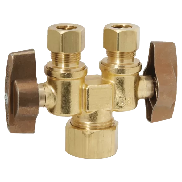 1-Piece Dual Shut-Off Stop Brass 1/2" x 3/8" x 3/8" Compression x Compression x Compression | KTCR1901DVSX R