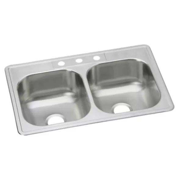 Dayton Double Bowl Drop-In Sink, 33" x 22" x 8" Stainless Steel | DSE233223
