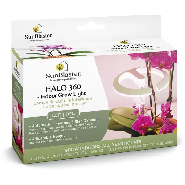 SunBlaster Halo 360 LED Plant Light, w/ USB Adaptor and Timer