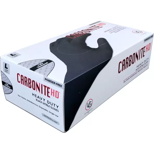 Carbonite HD Black Nitrile Gloves, Size M, Box of 100