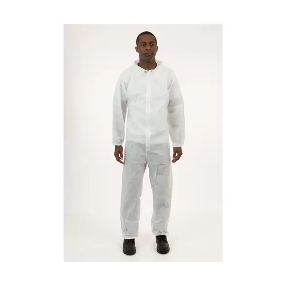 International Enviroguard White SMS Coverall with Elastic Wrist & Ankle, Size Large, case of 25