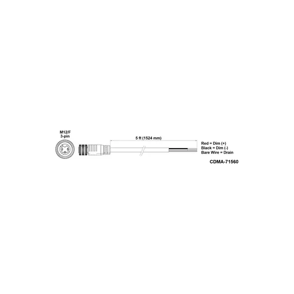 Fluence PSU2 DC Dimming Signal Cable, 5' ( 1524mm ), Pigtail to M12 Threaded Connector 10/CS