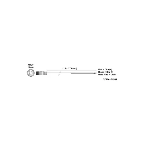 Fluence PSU2 DC Dimming Signal Cable, 11" ( 279mm ), Pigtail to M12 Threaded Connector 10/CS