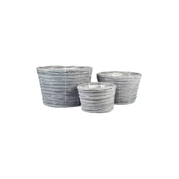 Gardener Select 3pc Grey Woodchip Oval Flower Basket with Plastic Liner