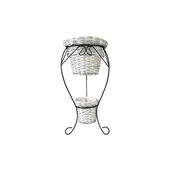 Gardener Select 19"x9.5" Black Wire Plant Stand with Grey Willow Round Basket with Plastic Liner