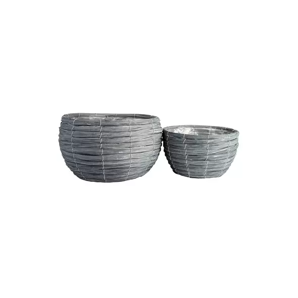 Gardener Select 2pc Grey Woodchip Round Flower Basker with Plastic Liner