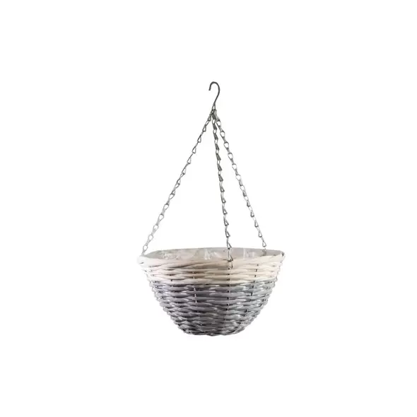 Gardener Select 12" Round Grey/ White Wood Hanging Basket w/ Chain Hanger 24/CS