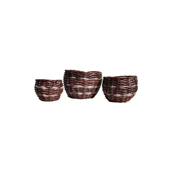 Gardener Select 3pc Round Wood Planter Brown w/ Grey Stripe w/ Plastic Liner