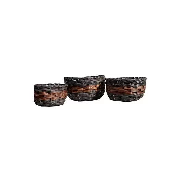 Gardener Select 3pc Round Wood Planter Two Tone Brown/Grey w/ Plastic Liner